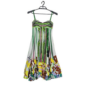 suzi chin maggy boutique dress size 2 green abstract sun dress